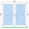 150x150cm,középen felnyíló váltószárnyas, jobbos, kétrétegű üvegezésű, fehér Active műanyag ablak
