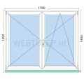 180x150cm,középen felnyíló váltószárnyas, jobbos, kétrétegű üvegezésű, fehér Active műanyag ablak